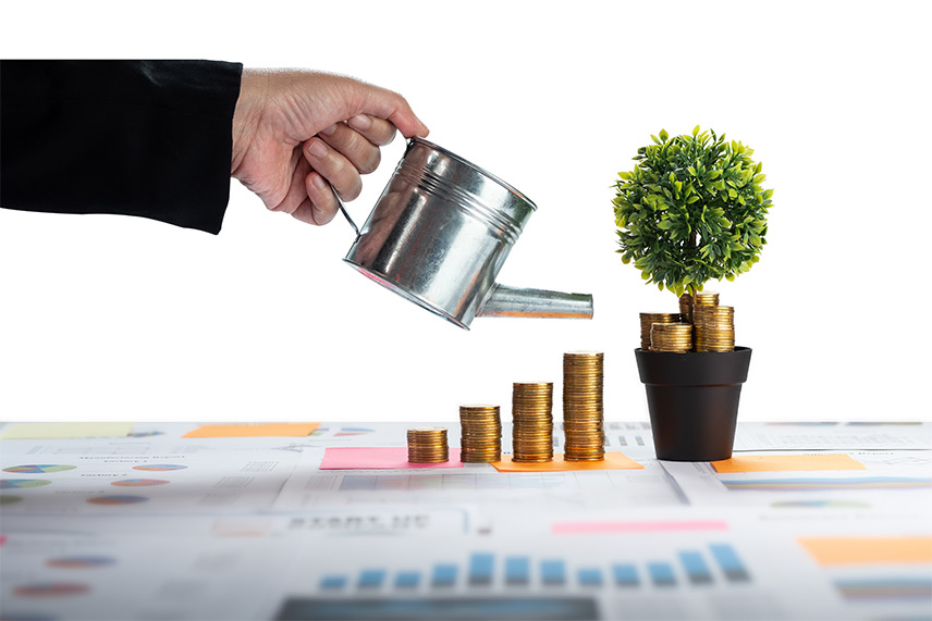 Investment plan graphic with mutual funds.